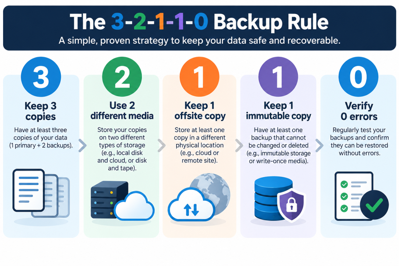 3-2-1-1-0 backup strategy diagram for ransomware resilience.